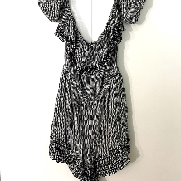 American Eagle Outfitters Pants - gingham puff off the shoulder romper